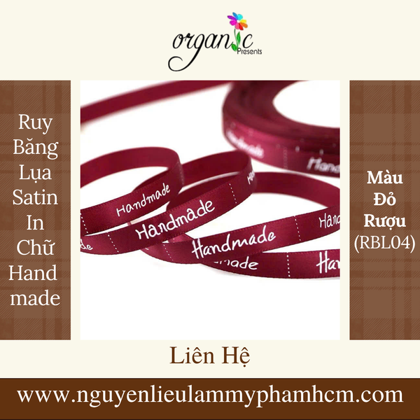 RUY BĂNG LỤA SATIN IN CHỮ HANDMADE (ĐỎ RƯỢU - RBL04)