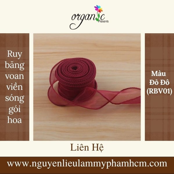 RUY BĂNG VOAN VIỀN SÓNG GÓI HOA NẾN (MÀU ĐỎ ĐÔ - RBV01)