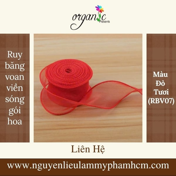  RUY BĂNG VOAN VIỀN SÓNG GÓI HOA NẾN (MÀU ĐỎ TƯƠI - RBV07)
