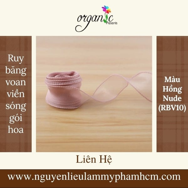 RUY BĂNG VOAN VIỀN SÓNG GÓI HOA NẾN (MÀU HỒNG NUDE - RBV10)