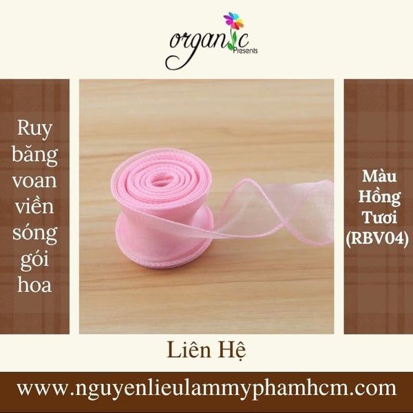 RUY BĂNG VOAN VIỀN SÓNG GÓI HOA NẾN (MÀU HỒNG TƯƠI - RBV04)
