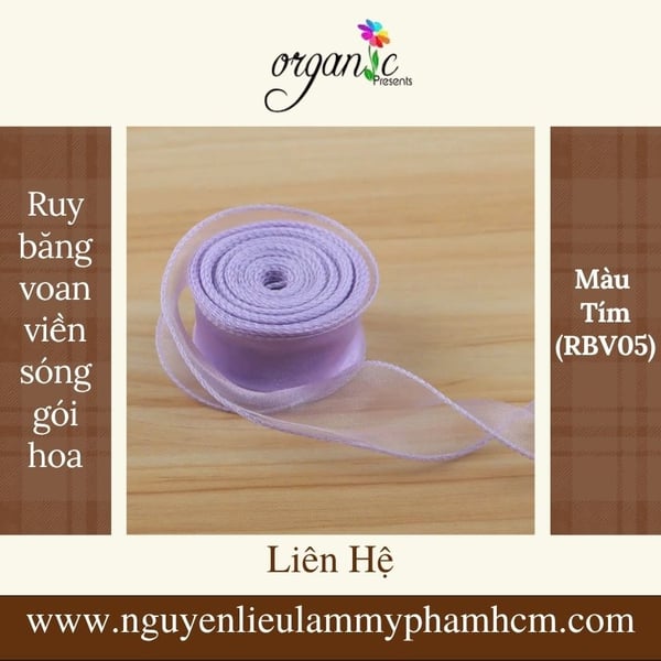 RUY BĂNG VOAN VIỀN SÓNG GÓI HOA NẾN (MÀU TÍM - RBV05)