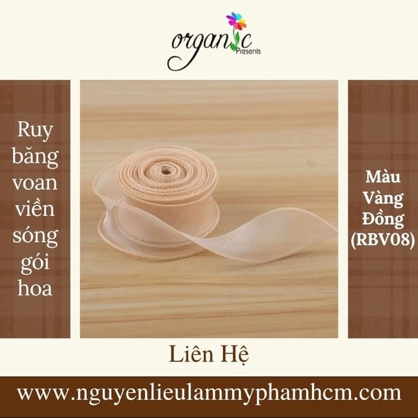 RUY BĂNG VOAN VIỀN SÓNG GÓI HOA NẾN (MÀU VÀNG ĐỒNG - RBV08)