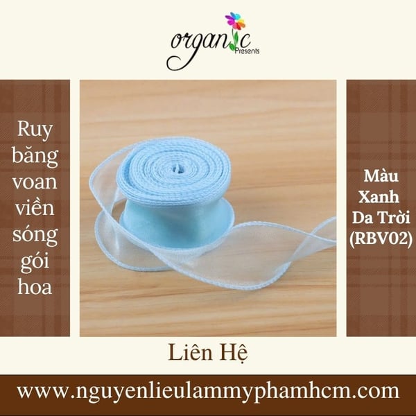 RUY BĂNG VOAN VIỀN SÓNG GÓI HOA NẾN (MÀU XANH DA TRỜI - RBV02)