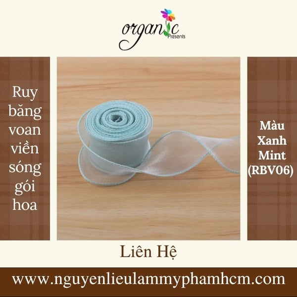 RUY BĂNG VOAN VIỀN SÓNG GÓI HOA NẾN (MÀU XANH MINT - RBV06)