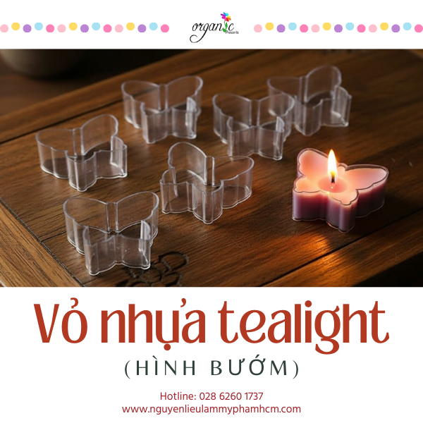 VỎ NHỰA LÀM NẾN TEALIGHT (KÈM TIM BẤC BẤM ĐẾ) (HÌNH BƯỚM)