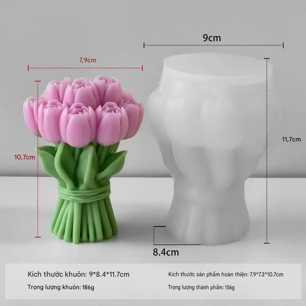 KHUÔN SILICON LÀM NẾN THƠM HÌNH BÓ HOA TULIP (BH01)