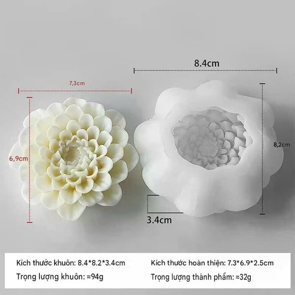 KHUÔN SILICON LÀM NẾN THƠM HÌNH HOA THƯỢC DƯỢC (H37)