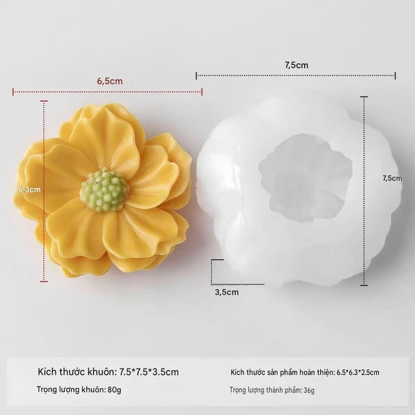 KHUÔN SILICON LÀM NẾN THƠM HÌNH HOA CÚC CÁNH BƯỚM (H44)