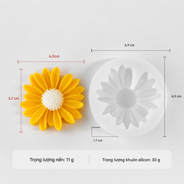 KHUÔN SILICON LÀM NẾN THƠM HÌNH HOA CÚC (KHC)