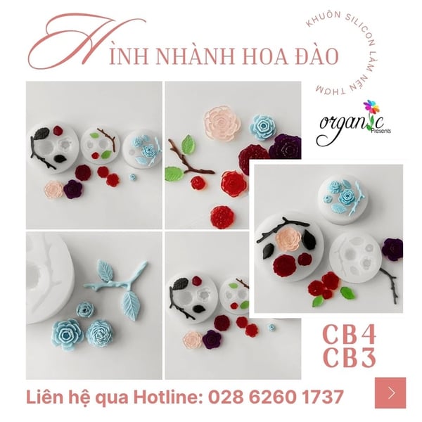 KHUÔN SILICON LÀM NẾN THƠM COMBO 6 NHÀNH HOA ANH ĐÀO - CB4