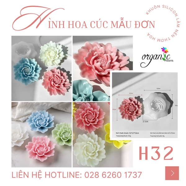 KHUÔN SILICON LÀM NẾN THƠM HÌNH HOA CÚC MẪU ĐƠN (H32)