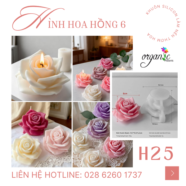 KHUÔN SILICON LÀM NẾN THƠM HÌNH HÌNH HOA HỒNG 6 (H25)