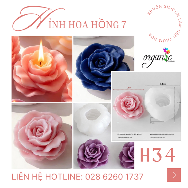 KHUÔN SILICON LÀM NẾN THƠM HÌNH HOA HỒNG 7 (H34)
