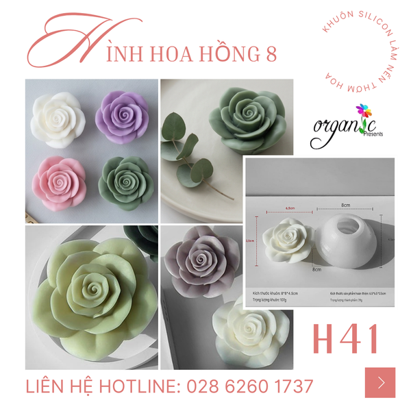 KHUÔN SILICON LÀM NẾN THƠM HÌNH HOA HỒNG 8 (H41)