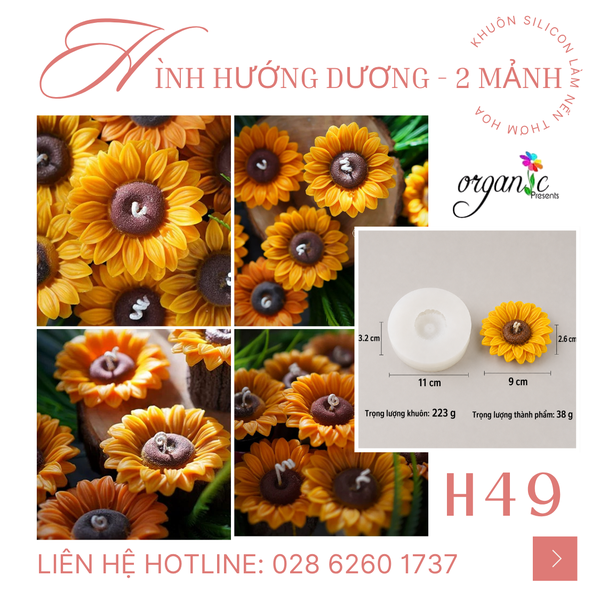 KHUÔN SILICON LÀM NẾN THƠM HÌNH HOA HƯỚNG DƯƠNG - HAI MẢNH GHÉP (H49)