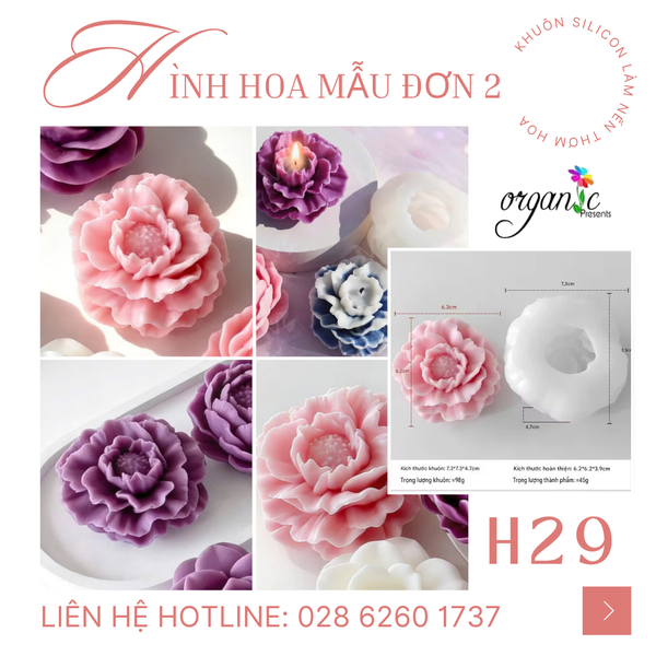 KHUÔN SILICON LÀM NẾN THƠM HÌNH HOA MẪU ĐƠN 2 (H29)