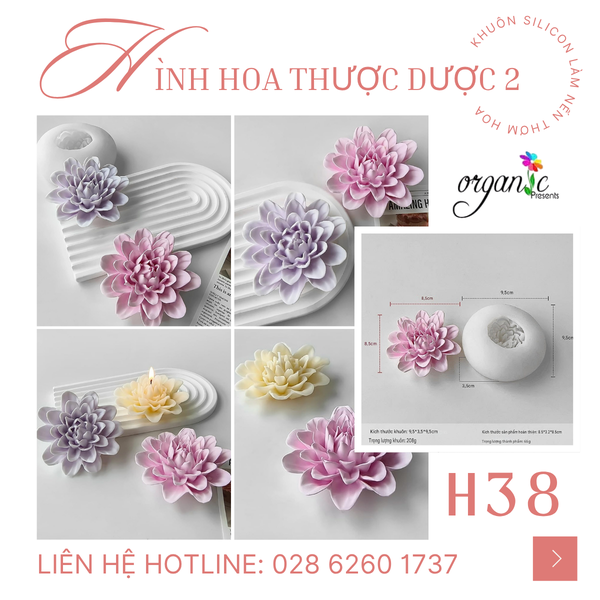KHUÔN SILICON LÀM NẾN THƠM HÌNH HOA THƯỢC DƯỢC 2 (H38)