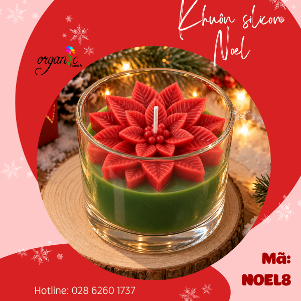 KHUÔN SILICON LÀM NẾN THƠM HÌNH HOA GIÁNG SINH CÁCH ĐIỆU (NOEL8)