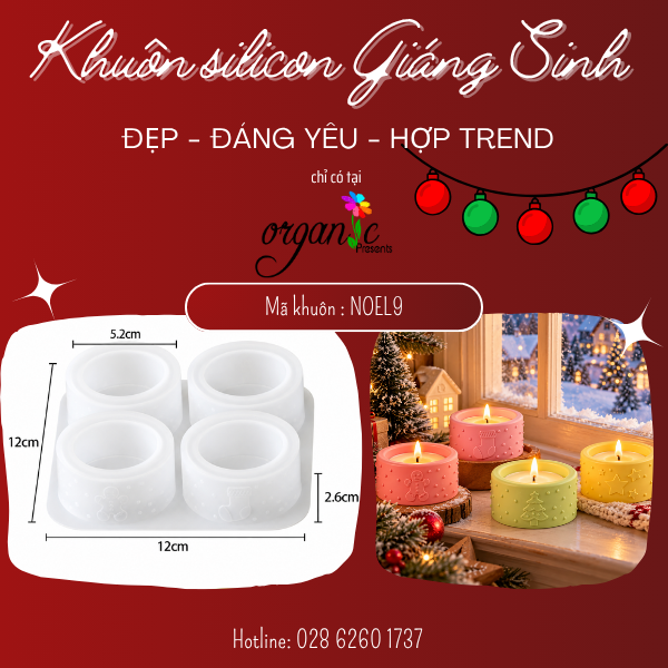 KHUÔN SILICON LÀM VỎ ĐỰNG NẾN TEALIGHT HÌNH BÁNH GỪNG - VỚ - THÔNG - SAO (NOEL9)