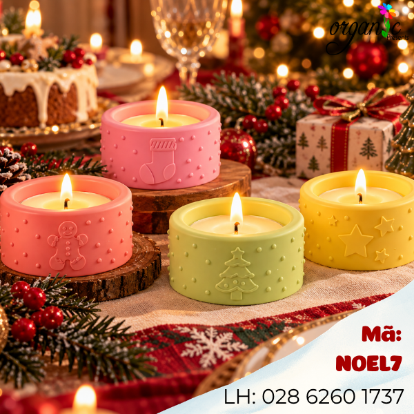 KHUÔN SILICON LÀM VỎ ĐỰNG NẾN TEALIGHT HÌNH BÁNH GỪNG - VỚ - THÔNG - SAO (NOEL9)