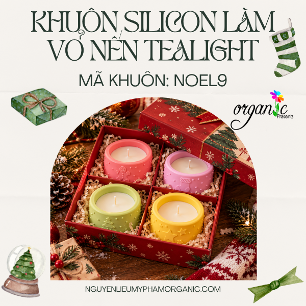 KHUÔN SILICON LÀM VỎ ĐỰNG NẾN TEALIGHT HÌNH BÁNH GỪNG - VỚ - THÔNG - SAO (NOEL9)