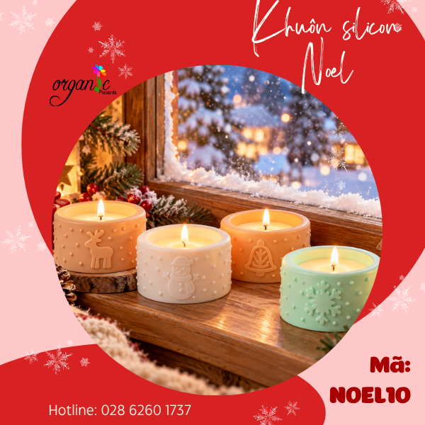KHUÔN SILICON LÀM VỎ ĐỰNG NẾN TEALIGHT HÌNH TUẦN LỘC - NGƯỜI TUYẾT - CHUÔNG - BĂNG (NOEL10)