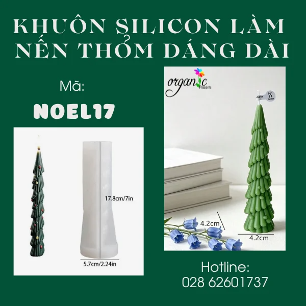 KHUÔN SILICONE LÀM NẾN CÂY THÔNG NOEL DÁNG DÀI (NOEL17)