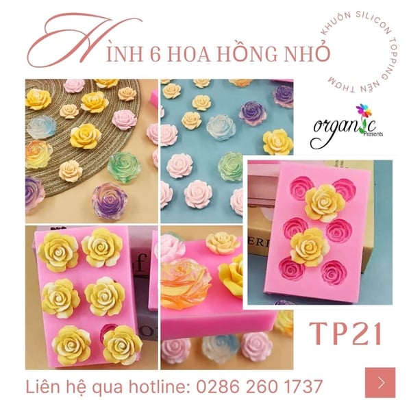 KHUÔN SILICON TOPPING HÌNH 6 HOA HỒNG NHỎ (TP21)