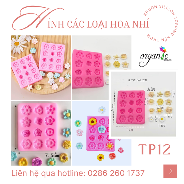 KHUÔN SILICON TOPPING HÌNH CÁC LOẠI HOA NHÍ (TP12)