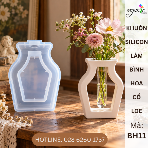 KHUÔN SILICON LÀM THẠCH CAO HÌNH BÌNH HOA CỔ LOE CÁCH ĐIỆU - KÈM ỐNG NHỰA (BH11)