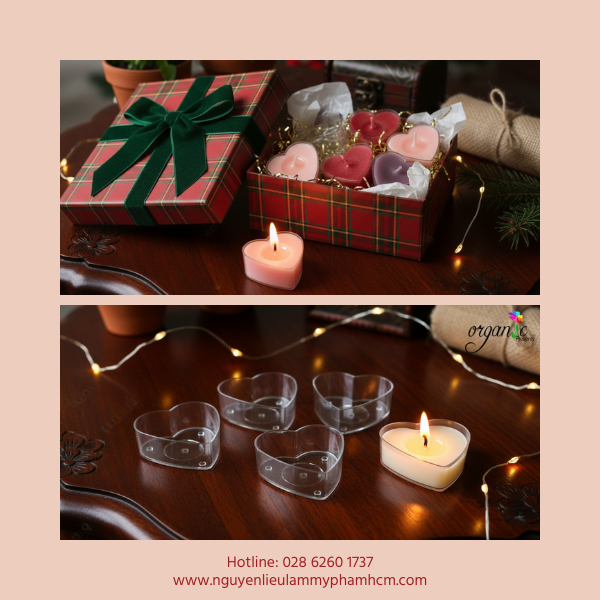 VỎ NHỰA LÀM NẾN TEALIGHT (KÈM TIM BẤC BẤM ĐẾ) (HÌNH TIM)