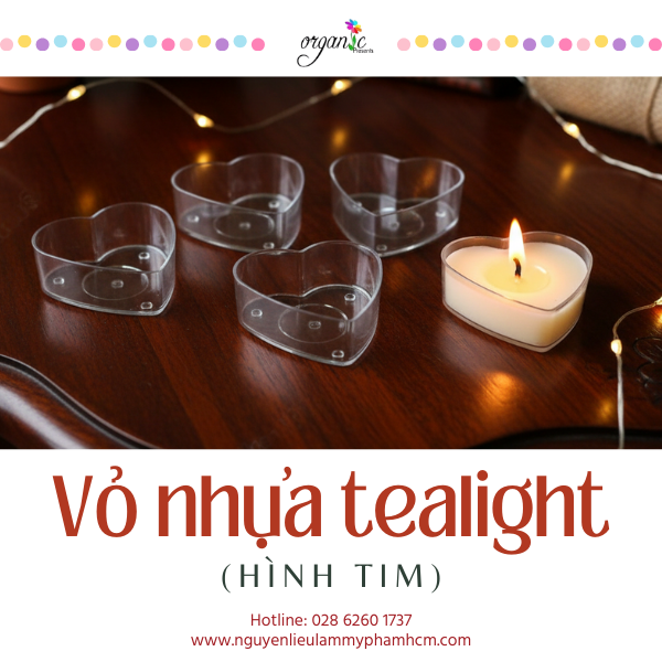 VỎ NHỰA LÀM NẾN TEALIGHT (KÈM TIM BẤC BẤM ĐẾ) (HÌNH TIM)