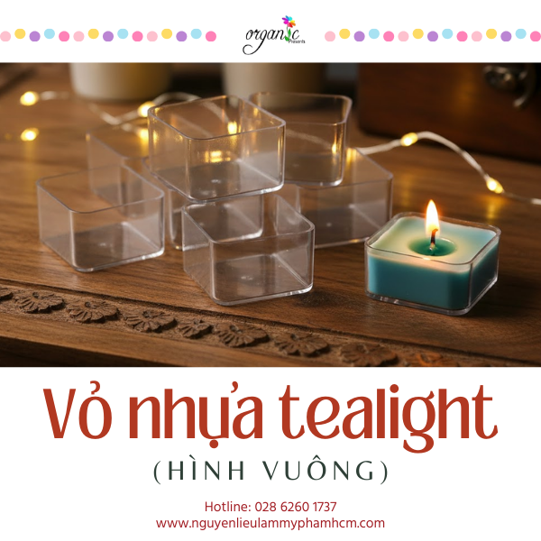 VỎ NHỰA LÀM NẾN TEALIGHT (KÈM TIM BẤC BẤM ĐẾ) (HÌNH VUÔNG)