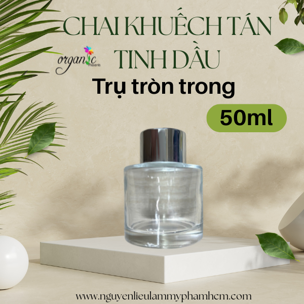 CHAI KHUẾCH TÁN TINH DẦU 50ML (TRỤ TRÒN TRONG - KHOEN BẠC)