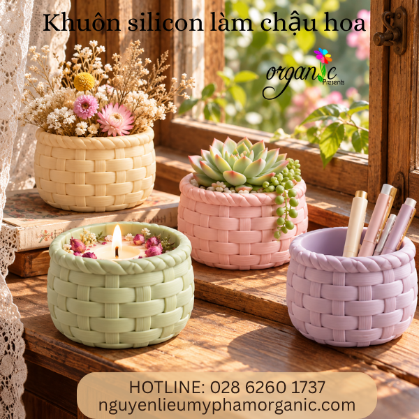 KHUÔN SILICON LÀM BÌNH HOA, LY ĐỰNG NẾN HÌNH GIỎ MÂY (BH07)