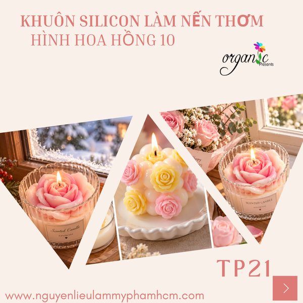 KHUÔN SILICON LÀM NẾN THƠM HÌNH HOA HỒNG 10 (H43)