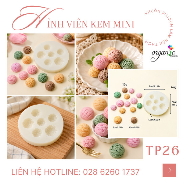 KHUÔN SILICON TOPPING HÌNH VIÊN KEM MINI (TP 26)