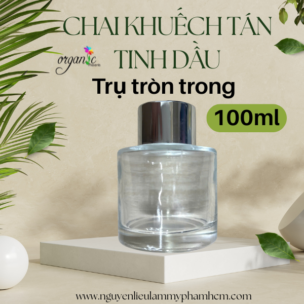 CHAI KHUẾCH TÁN TINH DẦU 100ML (TRỤ TRÒN TRONG - KHOEN BẠC)