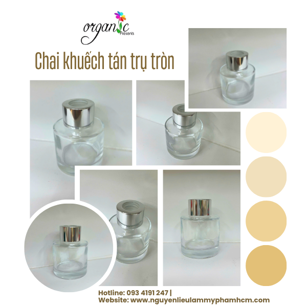 CHAI KHUẾCH TÁN TINH DẦU 100ML (TRỤ TRÒN TRONG - KHOEN BẠC)