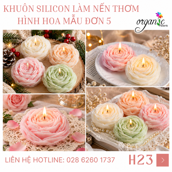 KHUÔN SILICON LÀM NẾN THƠM HÌNH HOA MẪU ĐƠN 5 (H23)