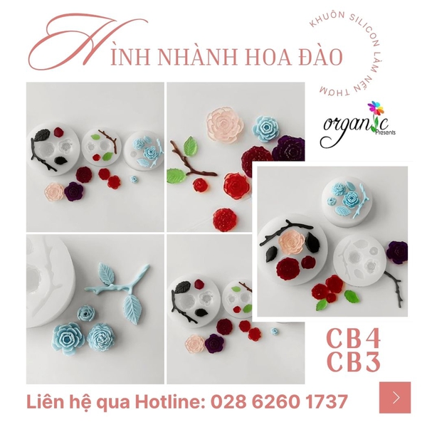 KHUÔN SILICON LÀM NẾN THƠM COMBO 6 NHÀNH HOA ANH ĐÀO - CB3