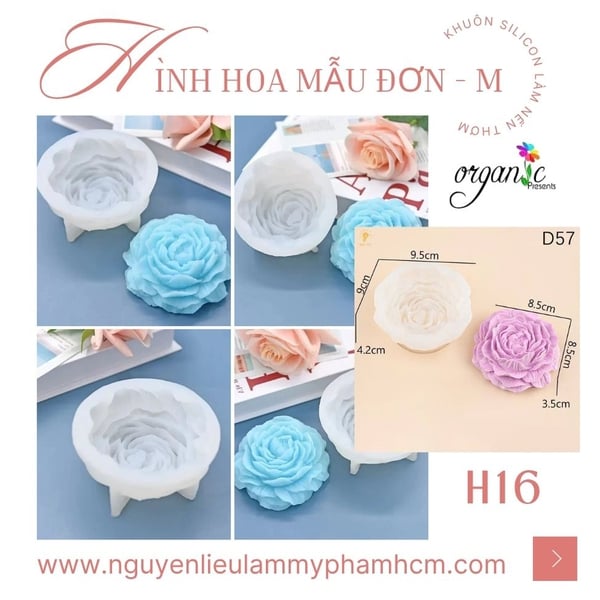KHUÔN SILICON LÀM NẾN THƠM HÌNH HOA MẪU ĐƠN (H16)