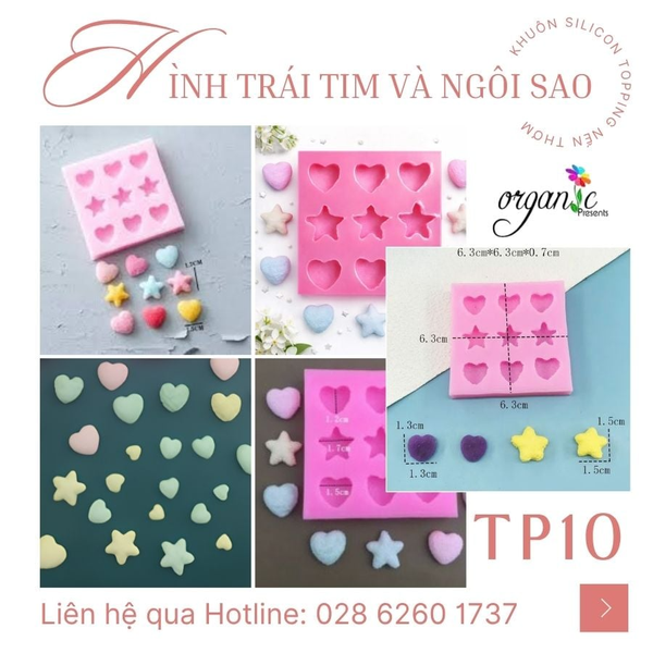 KHUÔN SILICON TOPPING HÌNH TRÁI TIM VÀ NGÔI SAO (TP10)