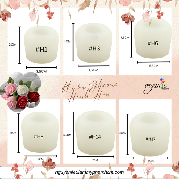 KHUÔN SILICONE HÌNH HOA HỒNG TRÒN (6 SIZE) - H17