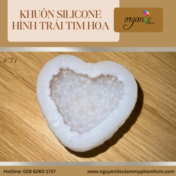 KHUÔN SILICONE HÌNH TRÁI TIM PHỦ HOA CẨM TÚ CẦU (T1)