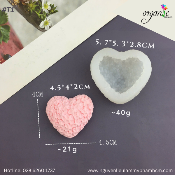 KHUÔN SILICONE HÌNH TRÁI TIM PHỦ HOA CẨM TÚ CẦU (T1)