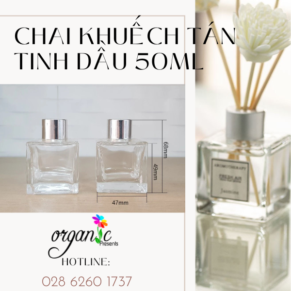 CHAI KHUẾCH TÁN TINH DẦU 50 ML (TRỤ VUÔNG TRONG)