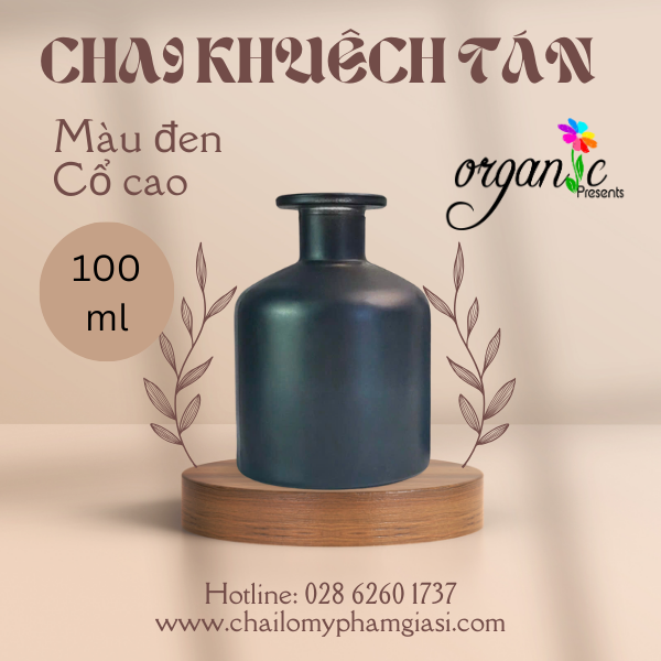 CHAI KHUẾCH TÁN TINH DẦU 100 ML (TRỤ TRÒN ĐEN - CỔ CAO)