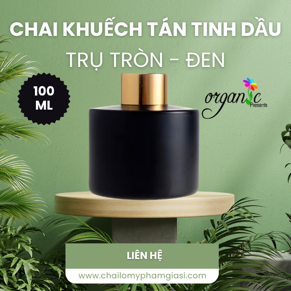 CHAI KHUẾCH TÁN TINH DẦU 100 ML (TRỤ TRÒN ĐEN - CỔ THẤP)